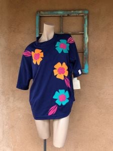 1980s Flower Power Purple T Shirt 80s Slouch Shirt Sz L