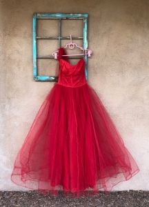 1950s Red Tulle Party Dress Formal Gown Sz S W26
