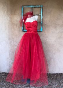 1950s Red Tulle Party Dress Formal Gown Sz S W26 - Fashionconstellate.com