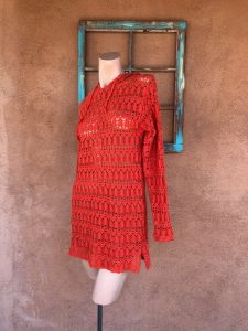1990s Orange Crochet Hoodie Sweater Sz S M - Fashionconstellate.com