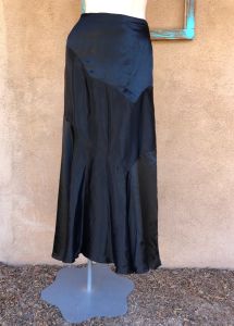 1930s Black Satin Skirt Bias Cut Maxi Length W28 - Fashionconstellate.com
