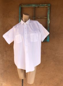 1960s Mens White Cotton Shirt Short Sleeves Sz 40 42 - Fashionconstellate.com