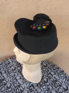 1940s Black Wool Toque Hat with Sequins and Brass Studs - Fashionconstellate.com