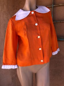 1960s Orange Blouse Light Jacket Petal Collar Sz L - Fashionconstellate.com