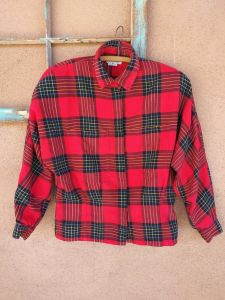 1980s Red Plaid Flannel Shirt Sz S M - Fashionconstellate.com