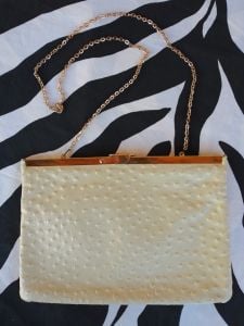 1980s Faux Ostrich Purse Crossbody Style with Chain Strap