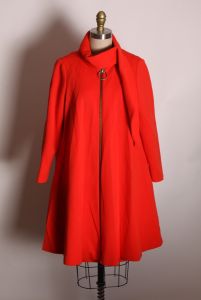1960s Red Sleeveless Dress with Matching Pleated Scarf Collar Tent Zip Up Coat Outfit by Lilli Ann - Fashionconstellate.com