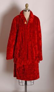 1960s Red Faux Fur Blazer Jacket with Matching Skirt Two Piece Womens Suit Christmas Outfit - Fashionconstellate.com