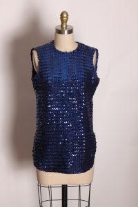 1960s Blue Sequin Sleeveless New Years Blouse  - Fashionconstellate.com