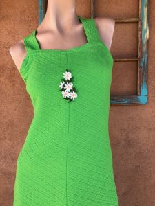 1970s Maxi Sundress Lime Green with Daisies Sz S M - Fashionconstellate.com