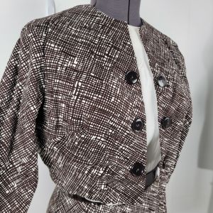 Vintage 1960's Brown & White Pencil Dress w/ Jacket and Belt - Fashionconstellate.com