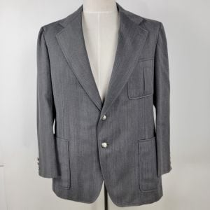 Vintage Cricketeer Gray Herringbone 2 Button Blazer Suit Coat Jacket 43L