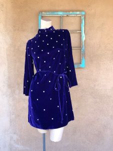 1970s Purple Velvet Mini Dress with Rhinestones