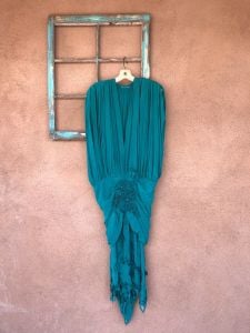 1980s Teal Silk Mermaid Wiggle Dress Sz M - Fashionconstellate.com