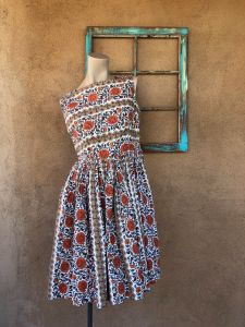 1960s Floral Print Cotton Sundress Dress Sz M