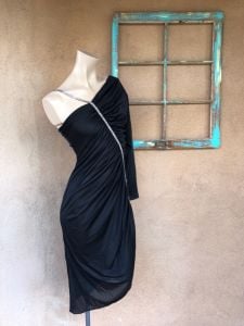 1980s Black Cold Shoulder Disco Dress Climax by David Howard S M - Fashionconstellate.com