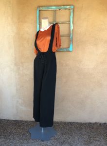1980s Black Suspender Jump Suit Pants Sz XS S - Fashionconstellate.com