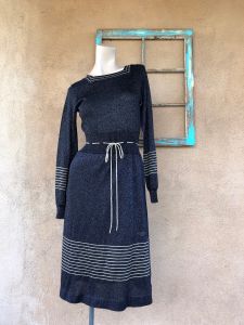 1970s Glittery Knit Sweater Dress Sz S
