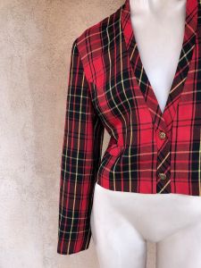 1980s Red Plaid Blazer Jacket Sz S M - Fashionconstellate.com