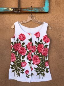 1960s Rose Cotton Pique Sleeveless Blouse Sz S
