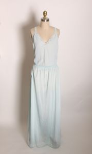 1980s Pale Ice Blue Wide Strap Full Length Night Gown with Matching Button Up Robe Peignoir Lingerie - Fashionconstellate.com