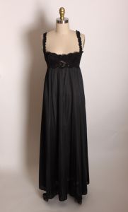1980s Black Nylon Push Up Night Gown with Matching Sheer Sleeve Button Up Robe by Olga 94480 - Fashionconstellate.com