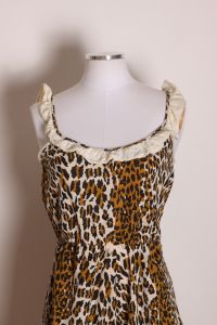 1950s Brown, Cream and Black Tiki Jungle Leopard Print Ruffle Trim One Piece Lingerie Teddy Romper b - Fashionconstellate.com