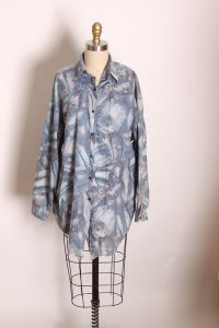 1970s Novelty Denim Print Long Sleeve Button Up Blouse by Lady Van Heusen  - Fashionconstellate.com