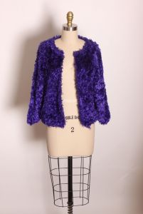 1990s Purple Faux Fur Fuzzy 3/4 Length Sleeve Open Front Cropped Cardigan by Sideffects - Fashionconstellate.com