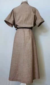 Vintage 1940's - 1950's Cotton Town Taupe Brown Short Sleeve Shirtwaist Dress Volup 36'' Waist NOS - Fashionconstellate.com