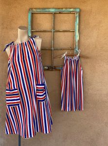 1970s Striped Terrycloth Dress Mother Daughter Set Sz M Childs 8 10