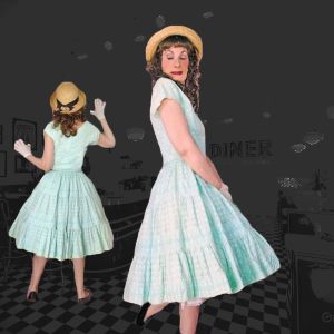 1950s Rockabilly Fit & Flare Eyelet Dress VFG Spring Light Blue Cotton