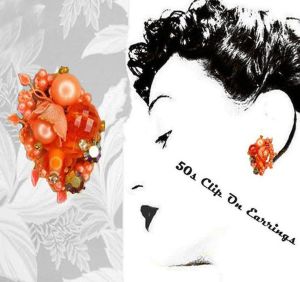 1950s Big Clip On Earrings Orange Flower Cluster VFG for Spring - Restored