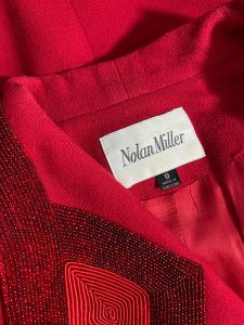 1980s Nolan Miller Red Wool Crepe Beaded Suit - Fashionconstellate.com