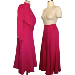 80s Bright Pink Avant Gardé Judi Fried Midi Skirt & Asymmetrical Blouse Set made Italy |XS-S W 25'' - Fashionconstellate.com