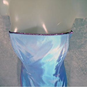 1980s  Gunne Sax Strapless Column Gown VFG Iridescent Aqua To Lavender, Rhinestone Trim  - Fashionconstellate.com