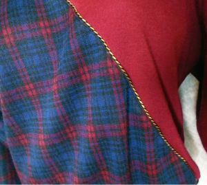 Dolman Sleeve Top, Festive Winter Tartan Mock Neck With Gold Trim, Military Influence ~ 80s - Fashionconstellate.com
