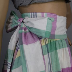 Pink Green & White Madras Plaid High Waist Vintage 80s Maxi Wrap Skirt by Ralph Lauren M - Fashionconstellate.com