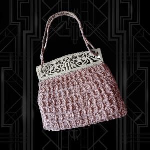 1920s 1930s Pink Silk Boucle Purse Carved Frame, Small Handbag,  Ballet Academia