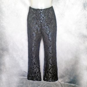Black Lace Pants, Bootcut with Sparkle, Dressy Trousers, Cyberpunk Girl ~ 80s - Fashionconstellate.com