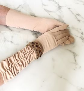 Tealight Ecru Ruched Nylon Opera Glove