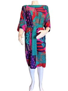 1980s silk graphic print dress 