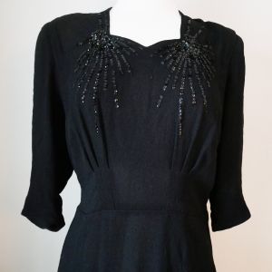 1940s Black Rayon Crepe Sequin Dress - Fashionconstellate.com