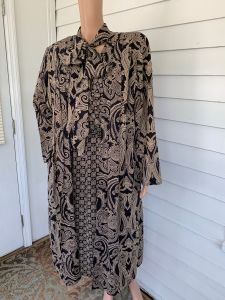 Neutral Print Dress with Matching Long Jacket 80s Vintage M 12