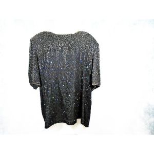 Plus Size Black Beaded Sequin Formal Top with Sleeves, 80s Vintage  - Fashionconstellate.com