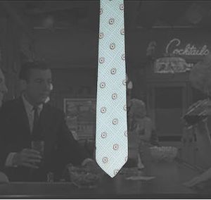 1950s Atomic Skinny Tie, Light Blue Retro Foulard Thin Narrow Slim Necktie