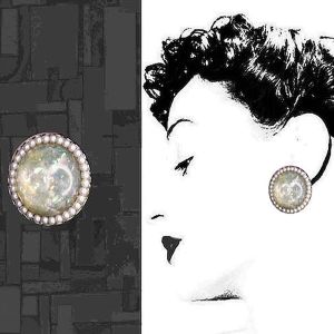 1950s Confetti Lucite VFG Opal Glitter Clip On Earrings Large Clipons