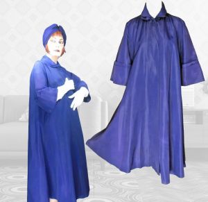 1950s Blue Taffeta Swing Coat With Flare, Retro Evening New Look Outerwear
