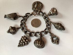 Vintage Ornate Signed Napier Silver Plated Charm Bracelet