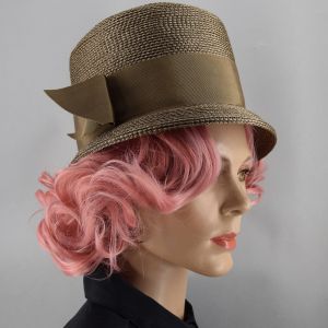 Bronze Brown Lightweight Straw Vintage 60s Hat with Wide Bow - Fashionconstellate.com
